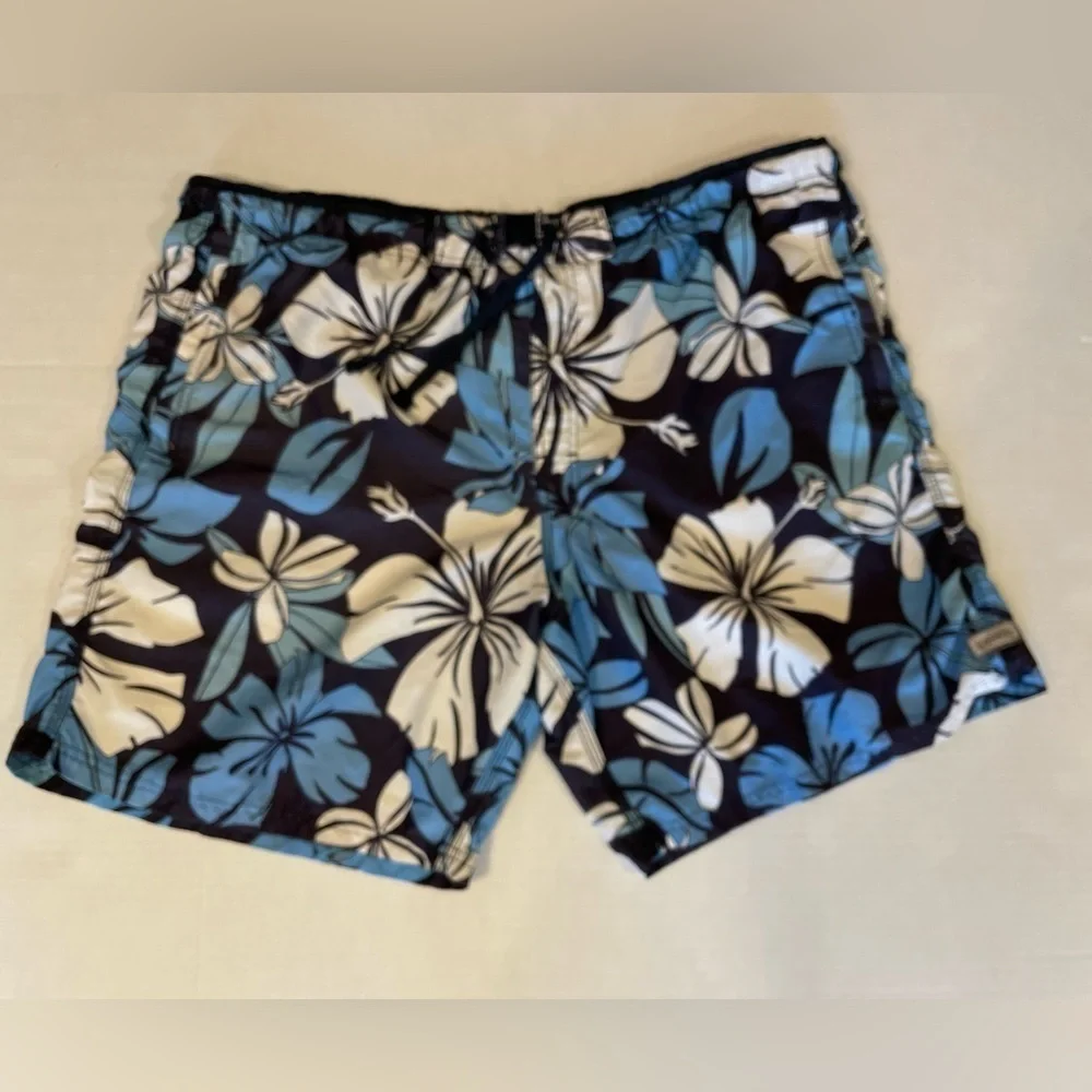 Speedo blue & white floral print swim trunks size XL